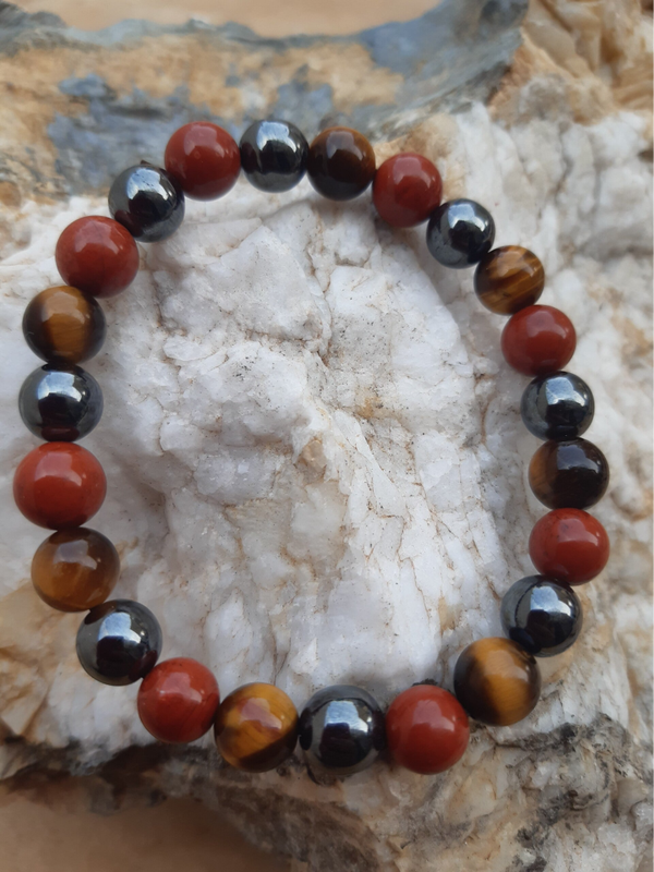 Bracelet Vitalité — Oeil de tigre, Jaspe rouge & Hématite