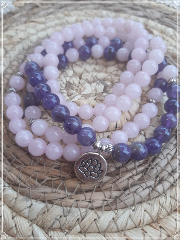 Mala Quartz rose et améthyste
