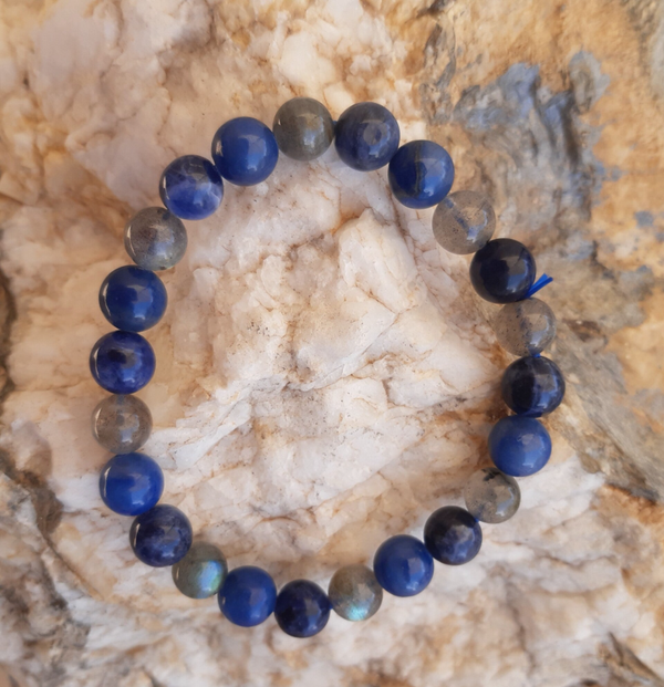 Bracelet pour hypersensible/communication — aventurine bleue, labradorite & sodalite