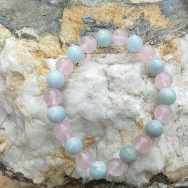 Bracelet Équilibre amoureux AA— Aigue-Marine, Quartz rose