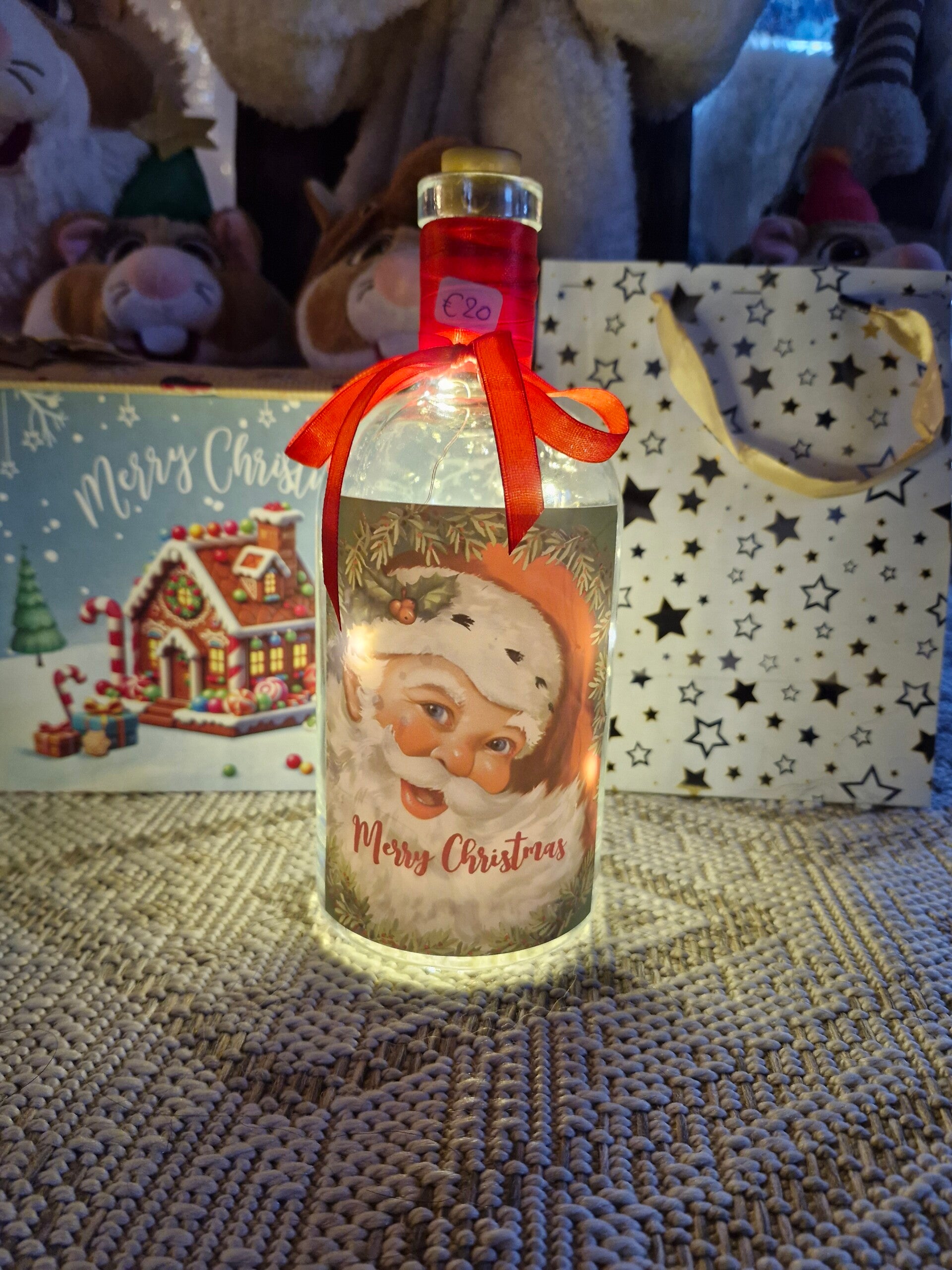 waterfles kerstman met licht