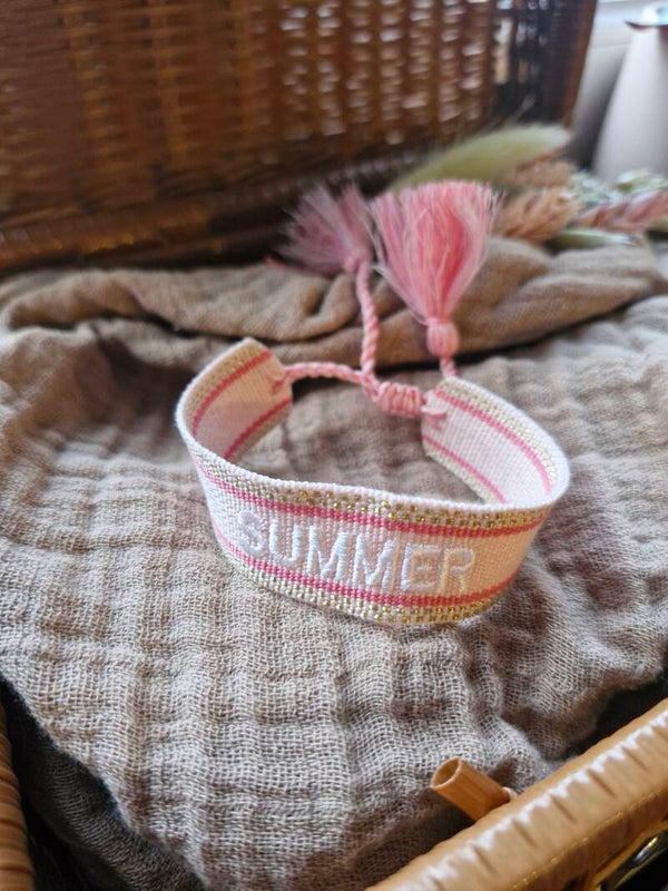 Stoffen armbandje roos met goud summer