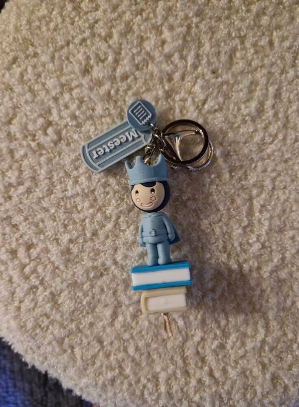 Sleutelhanger meester boeken blauw