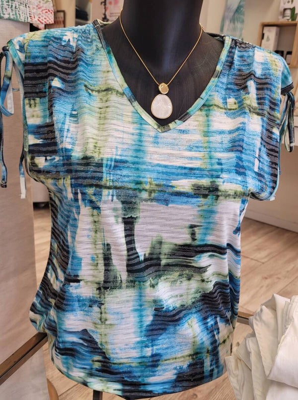 Blouse imprimé bleu vert