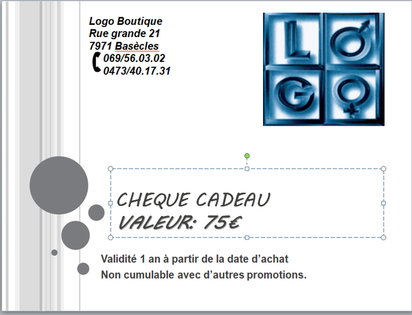 Chèque cadeau 75€