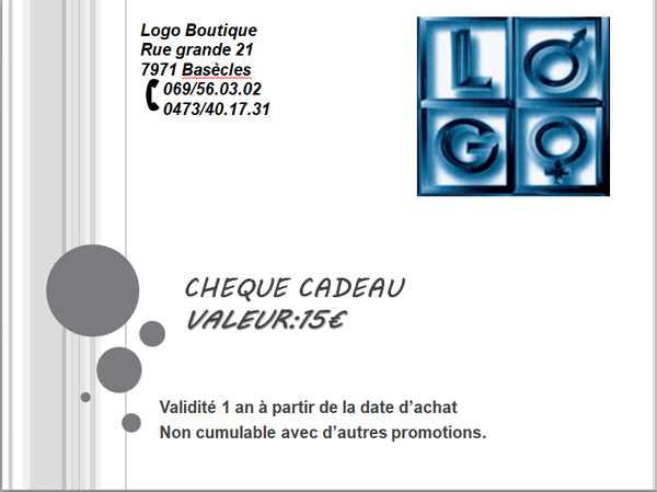 Chèque cadeau  15€