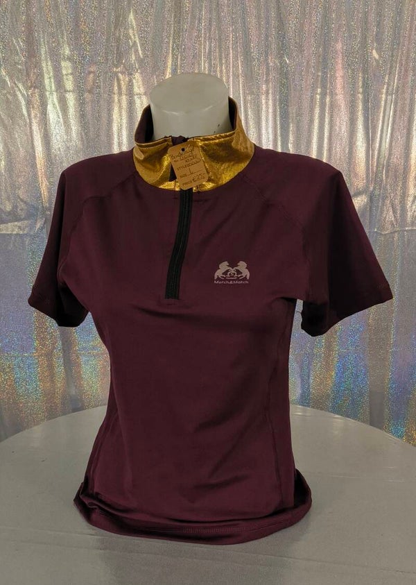 Shirt korte mouwen bordeaux/goud