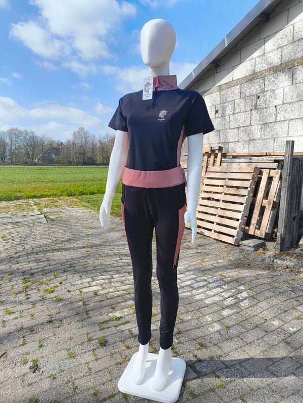 Zwart/rosegoud trainingsshirt korte mouwen volwassene