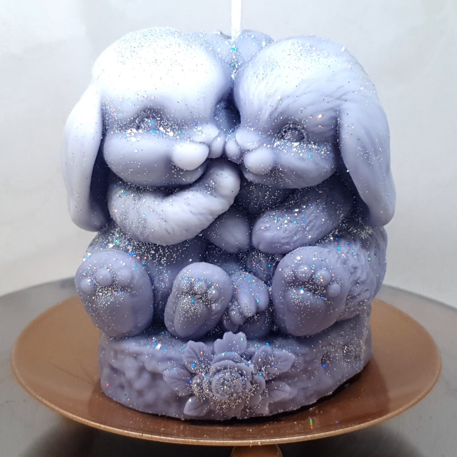 konijntjes koppel blauw wit met zilveren glitter