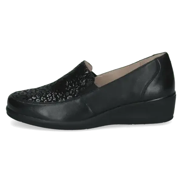 Mocassins Caprice Comfort cuir noir femme largeur H semelle amovible