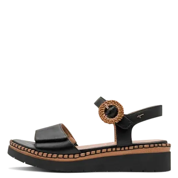 Sandales Tamaris cuir noir – semelle amovible – confort femme