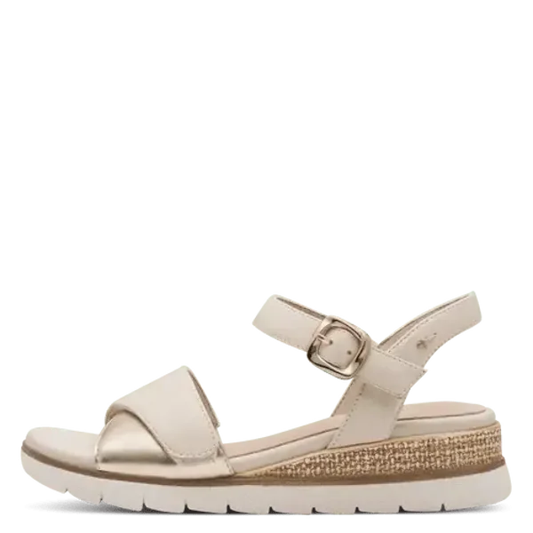 Sandales Tamaris cuir beige irisé – confort femme – bride réglable