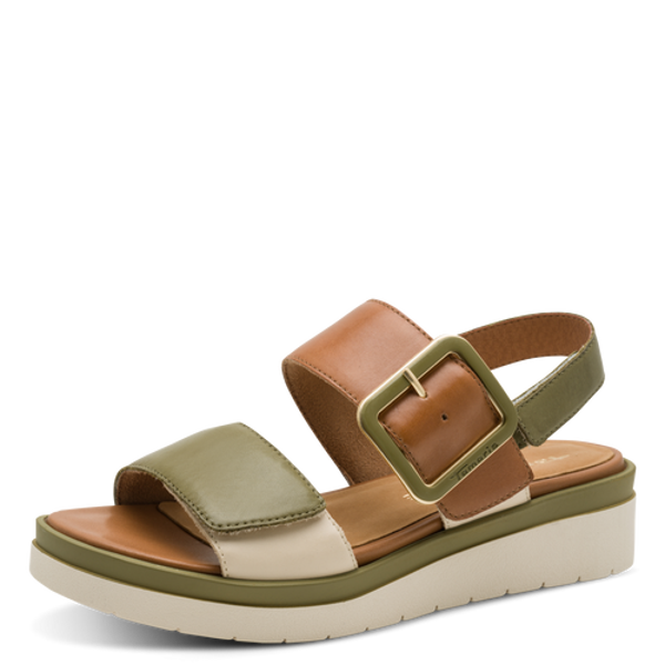 Sandales Tamaris confort cuir kaki femme – semelle amovible – largeur confort