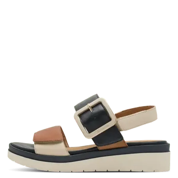 Sandales Tamaris Bleu Marine & Beige Tout Cuir – Semelle Amovible et Largeur Confort