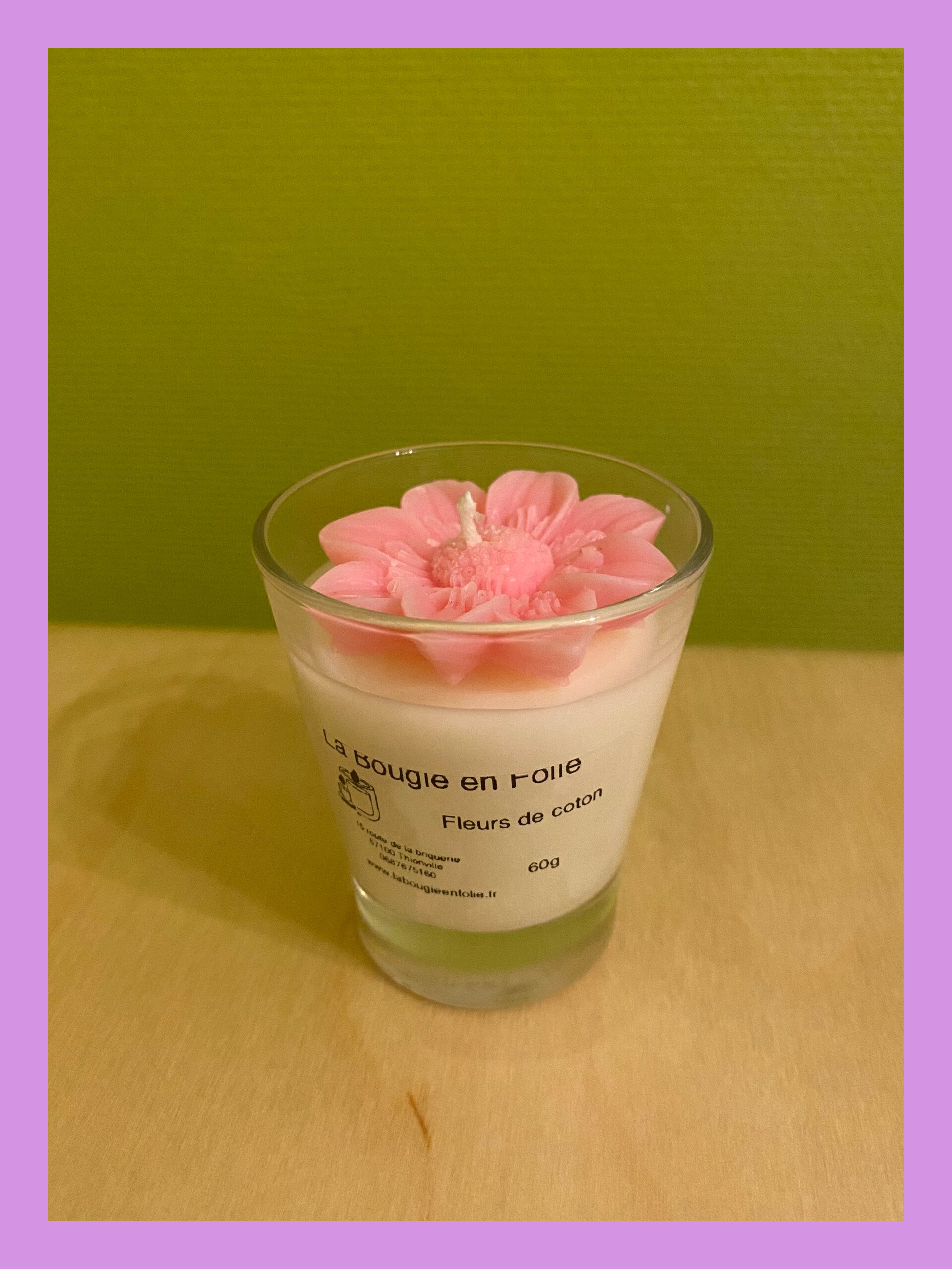 Bougie petit pot rose fleur de coton