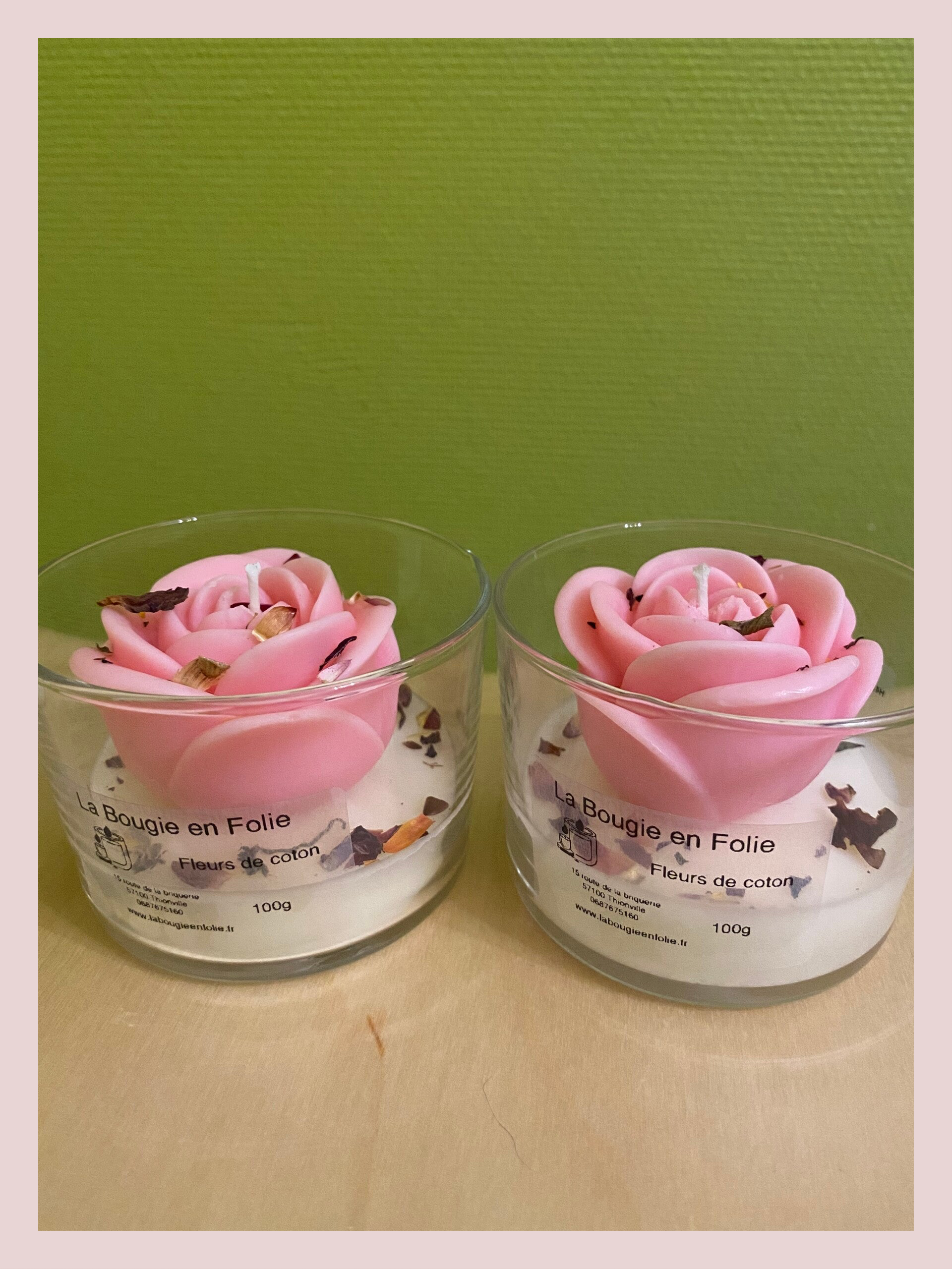 Bougie Grand pot rose Fleurs de coton