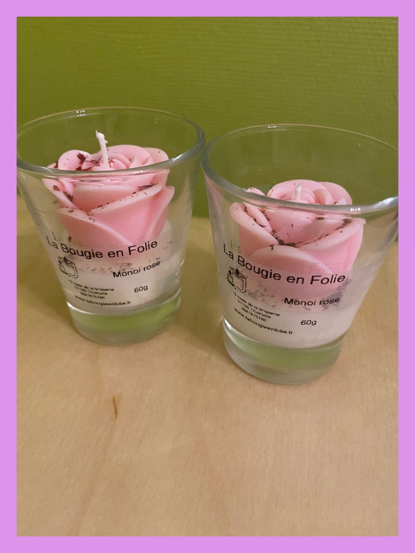 Bougie petit pot rose Monoi rose
