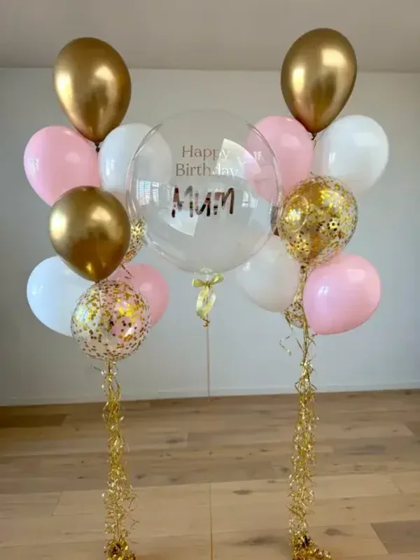Luxe gepersonaliseerde ballon set Goud-roze-wit