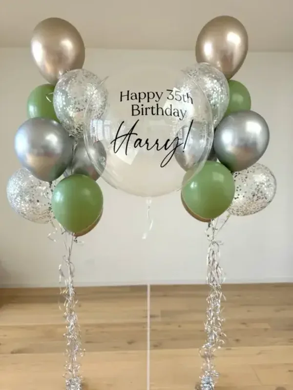 Luxe gepersonaliseerde ballon set Zilver-groen