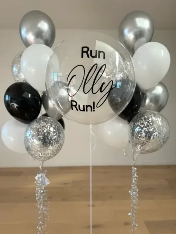 Luxe gepersonaliseerde ballon set Zilver-Wit