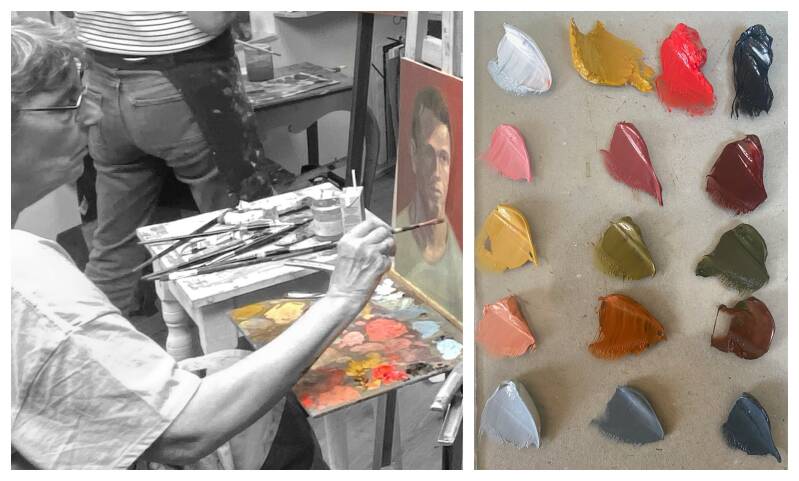 Een cursist schildert met het Zornpalet