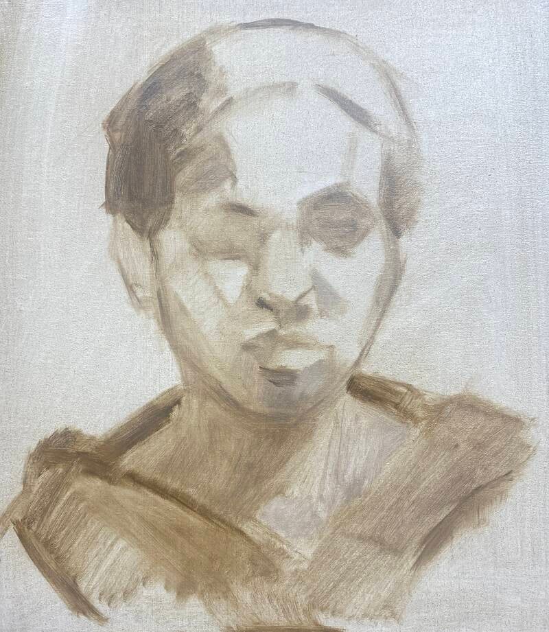 opzet van een portret in licht schaduw nadat de compositie erop gezet is 