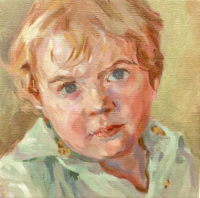 een portret in olieverf van een peuter geschilderd door portretschilder Claar van Leent uit Deventer 