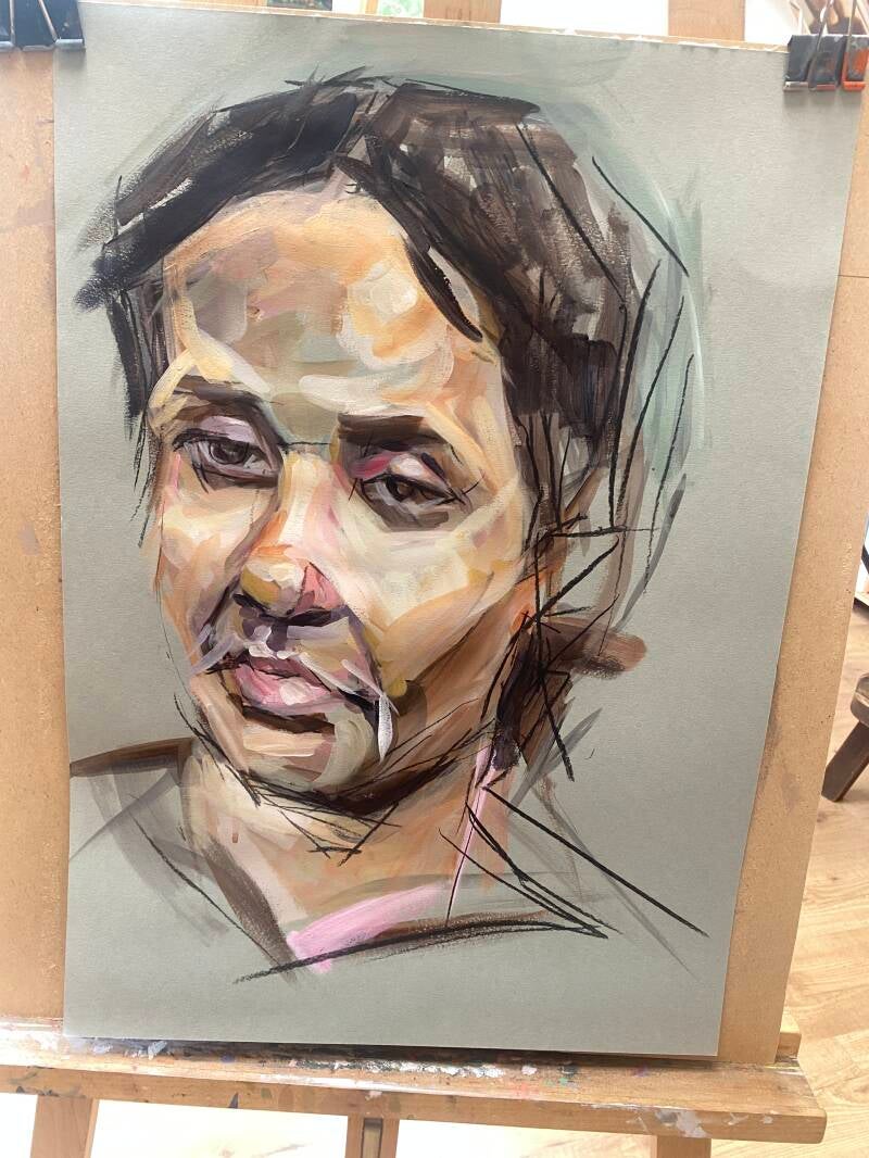 portret van Janneke uit Zwolle geschilderd met acrylverf naar levend model