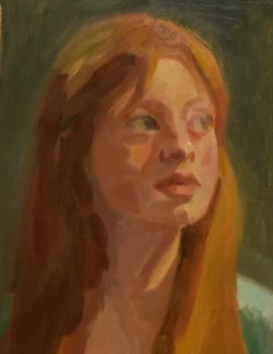 Een studieportret van Claar van Leent met een beperkt palet