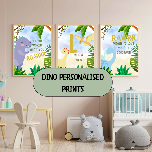 Set of 3 Personalised Dinosaur Prints
