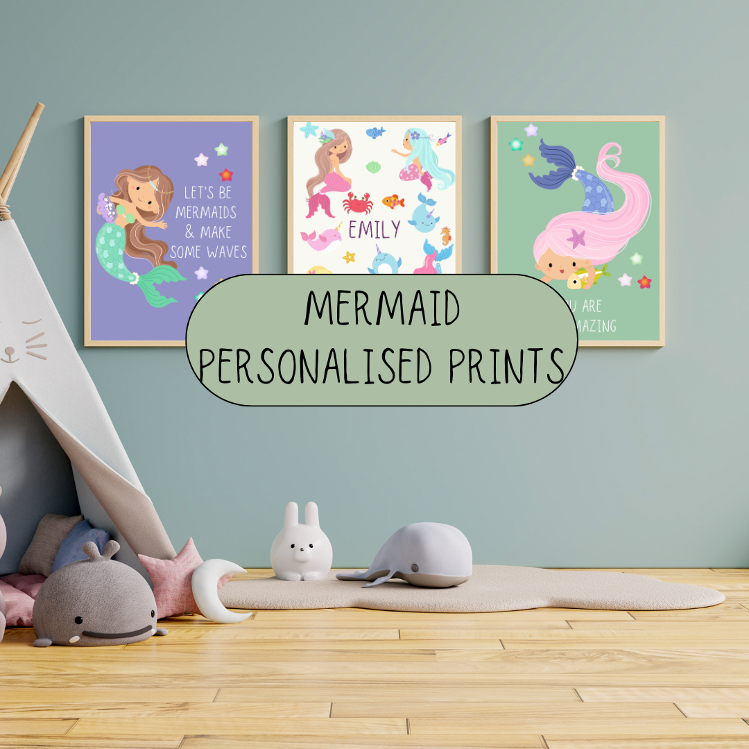 Set of 3 Personalised Mermaid Prints