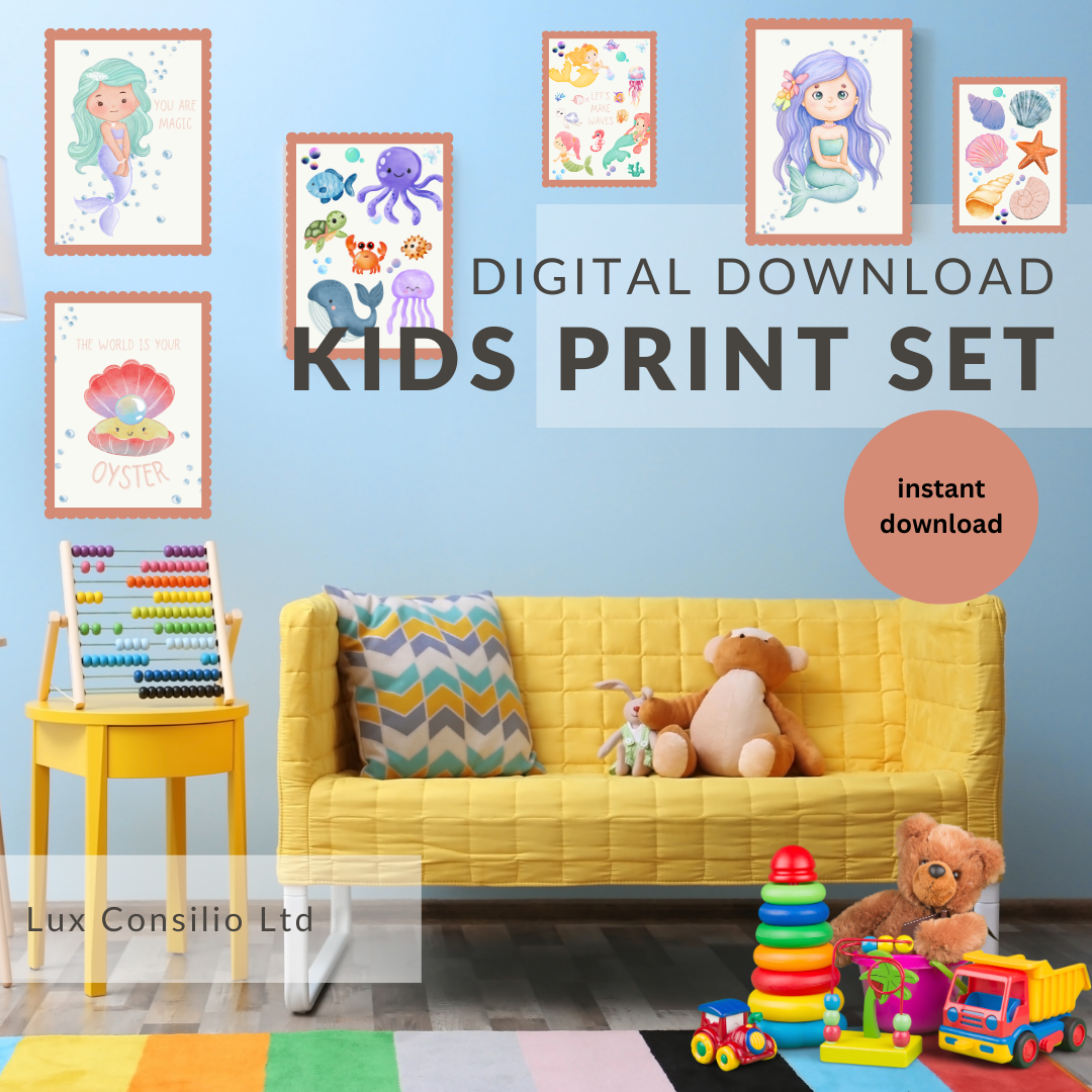 Mermaid Prints - set of 6 with instant download!