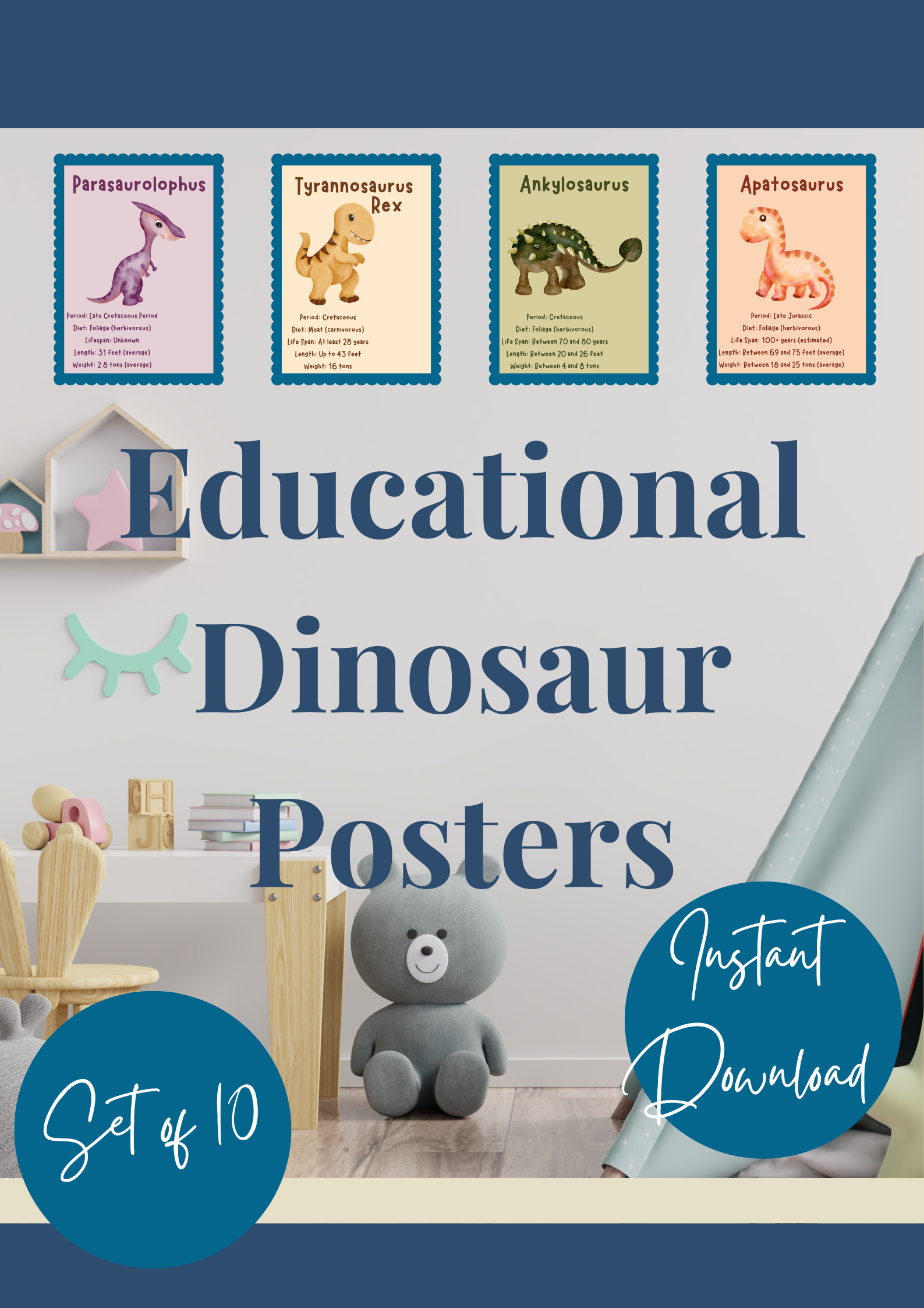 Educational Dinosaur Posters - Instant Download