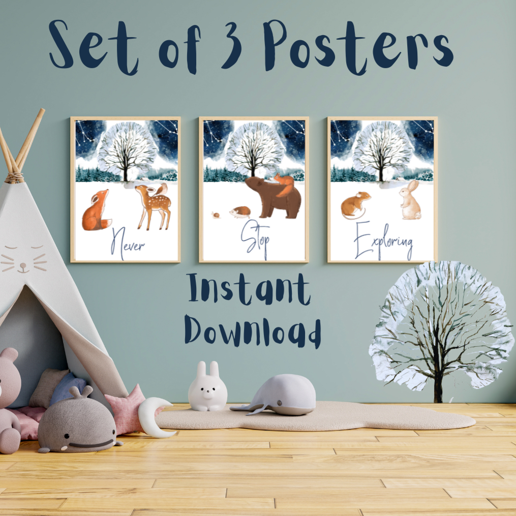Winter Woodland Posters - Set of 3 - instant download