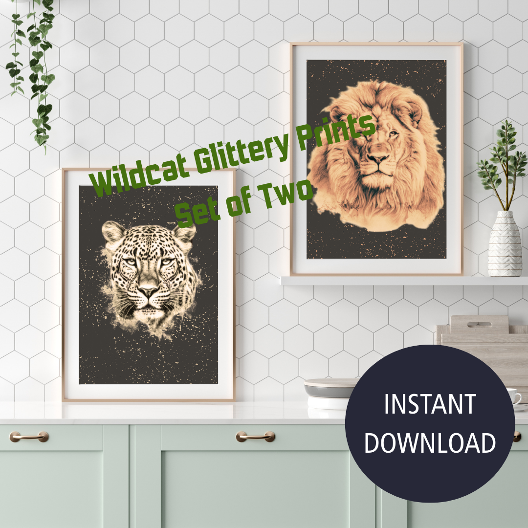 Wildcats! Glittery Black and Gold Prints - set of 2