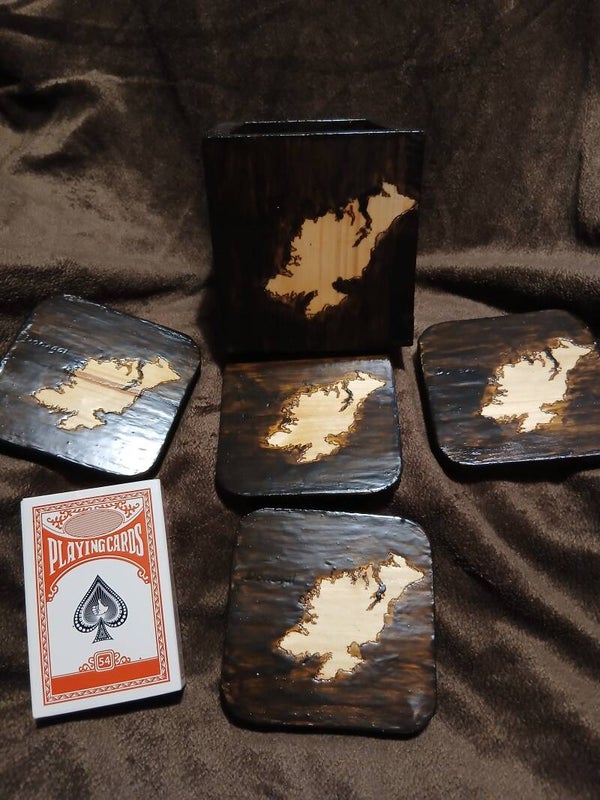 Coasters and Deck of Cards Holder (Dark Oak Finish)