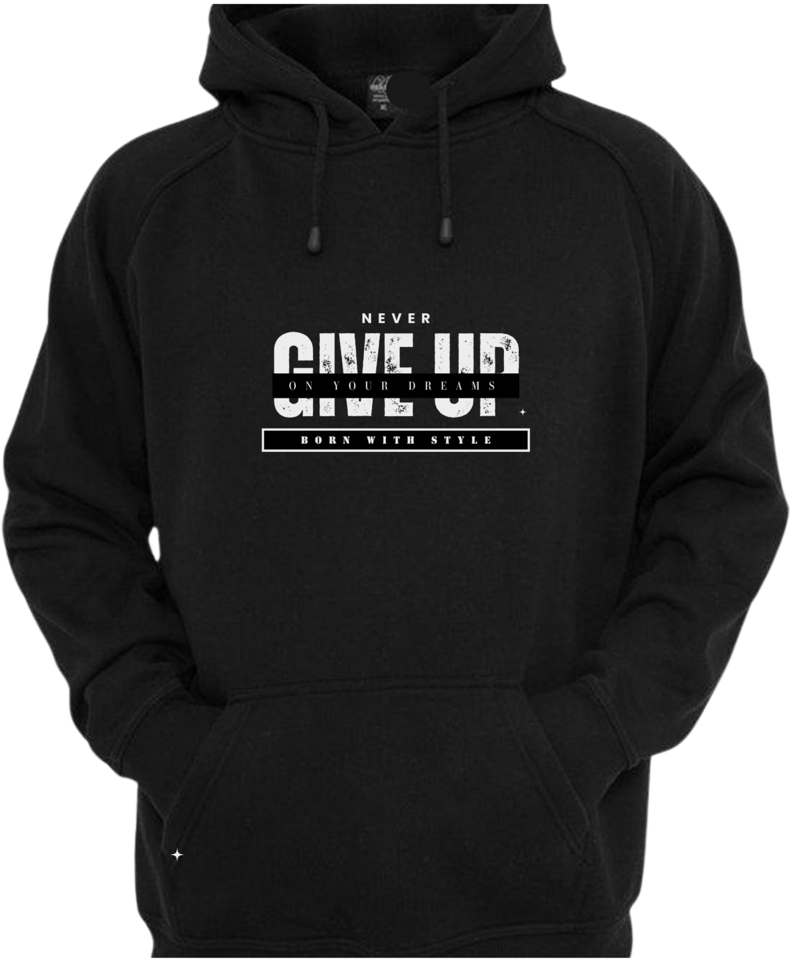 Hoodie / ZWart / Never give up