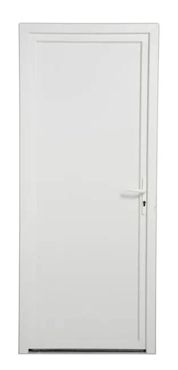 Porte de service PVC blanc pleine poussant droit, H.200 x l.80 cm