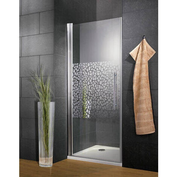Porte de douche pivotante, verre 6 mm, décor galets chromés, profilé aspect chromé, Style, Schulte, 90 x 190 cm