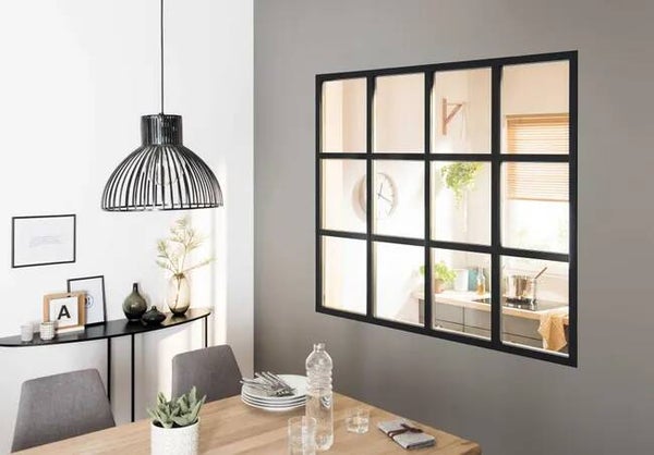 Verrière intérieure ORANGERIE KIT ATELIER Noir Sablé H 148cm 12 vitrages clair non inclus (H3L4)