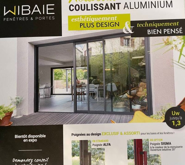 BAIE VITREE Coulissante BICOLOR Gris sable et Blanc  Aluminium 2,00x2,20 model Expo