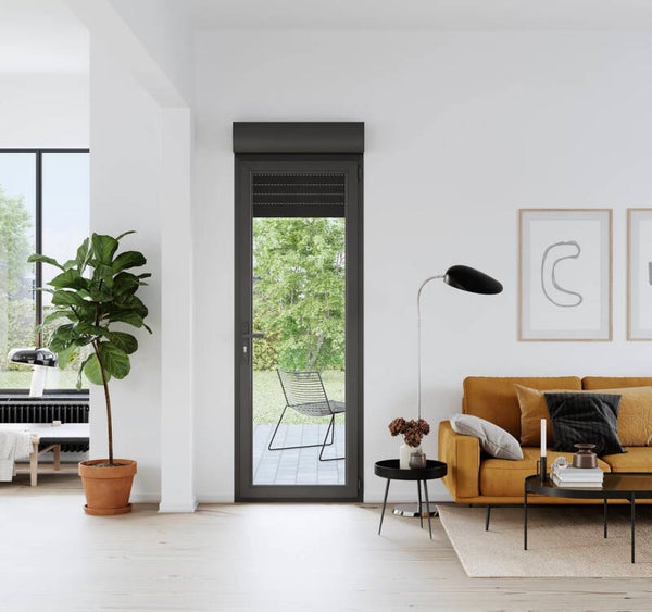 Porte fenêtre PVC 1 vantail tirant + volet roulant électrique GoodHome gris - l.80 x h.205 cm,