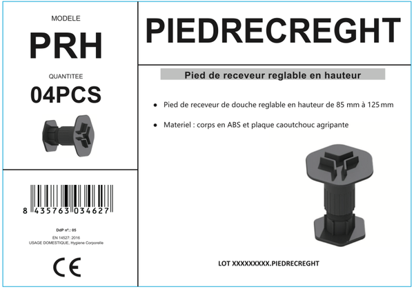 Lot de 4 Pieds pour bac a douche alvéolaire en résine 3 cm