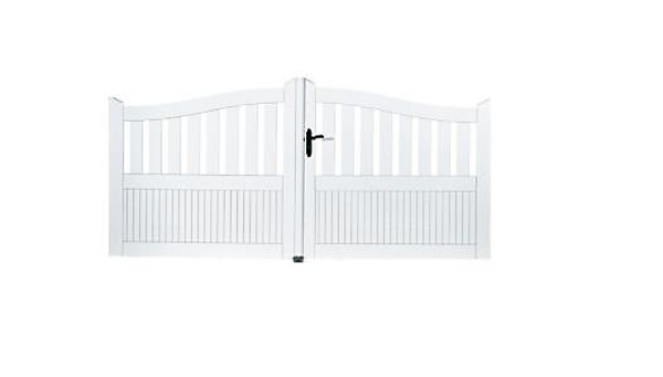 Portail Jardimat pvc Arlay chapeau de gendarme blanc 9016 - 300 x h.120/140 cm