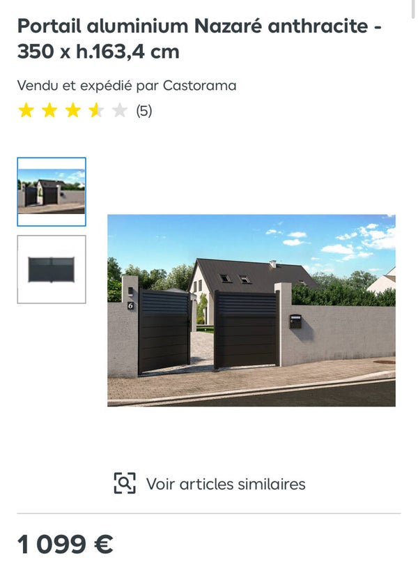 Portail aluminium Nazaré anthracite - 350 x h.163,4 cm
