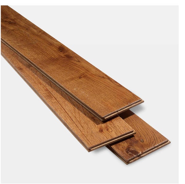 Parquet massif à coller en chêne GoodHome Skara finition vernis mat coloris naturel l.12,3 x ép.1,5 cm