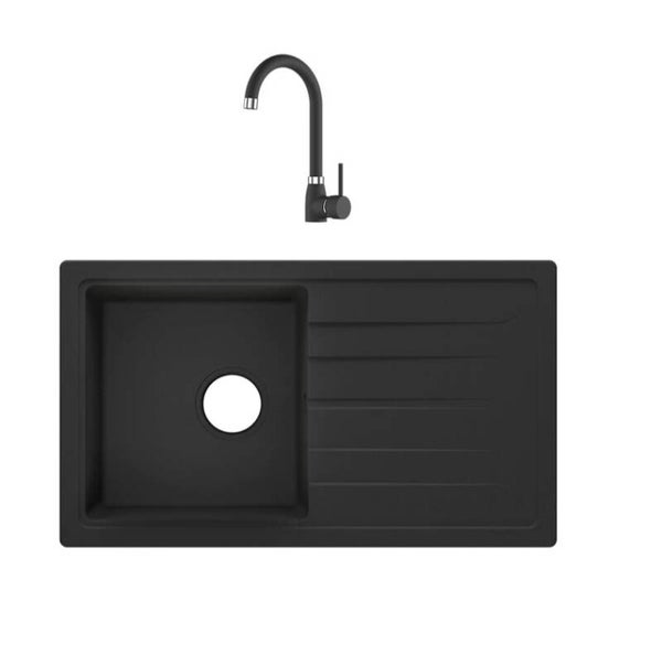 Evier noir résine avec mitigeur et plomberie Carvi