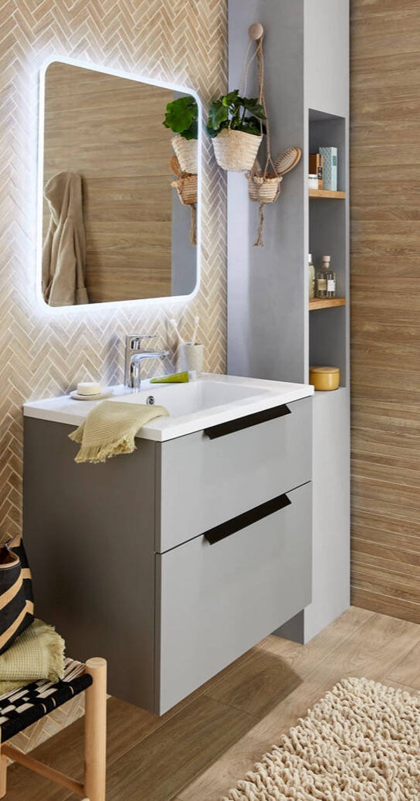 Meuble blanc cassé 2 tioirs URBAN avec sa vasque  74 CM