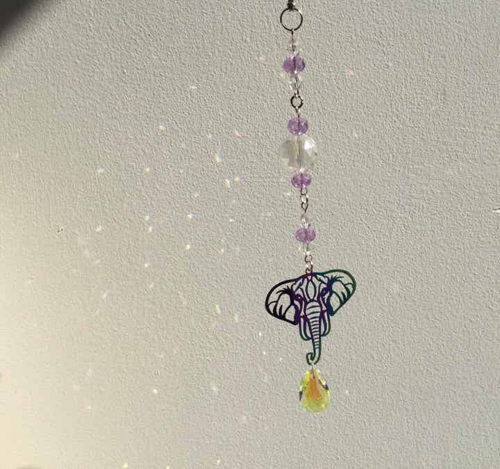 Elephant Sparkly Rainbow Suncatcher Keepsake, Window or Wall