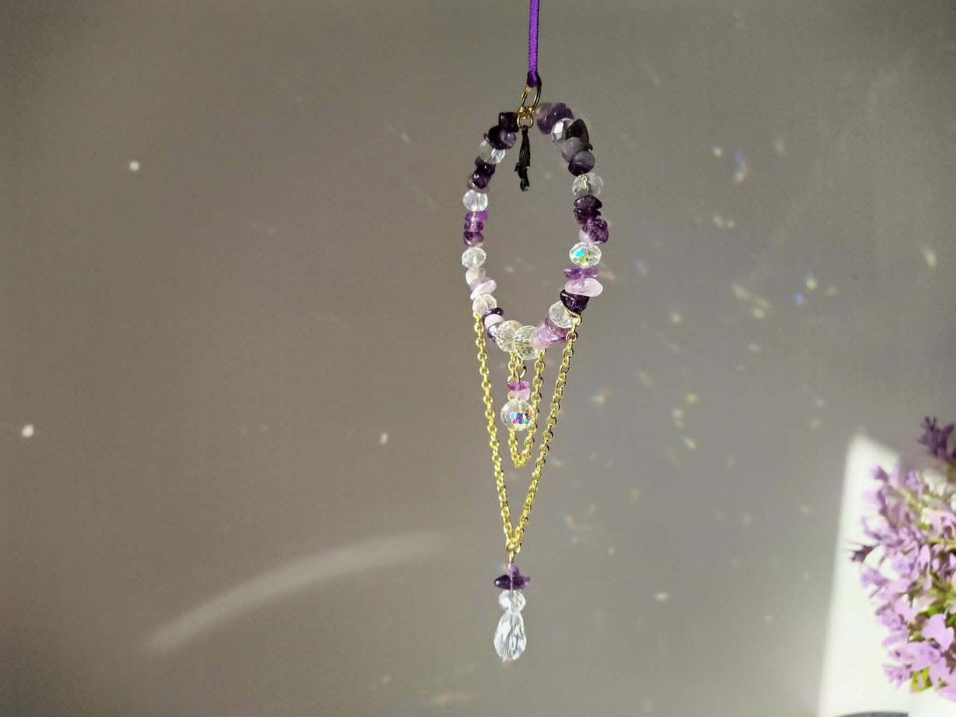Hummingbird Amethyst Gemstone Suncatcher, Sparkly  pretty Birthday or Mother's day Gift Idea